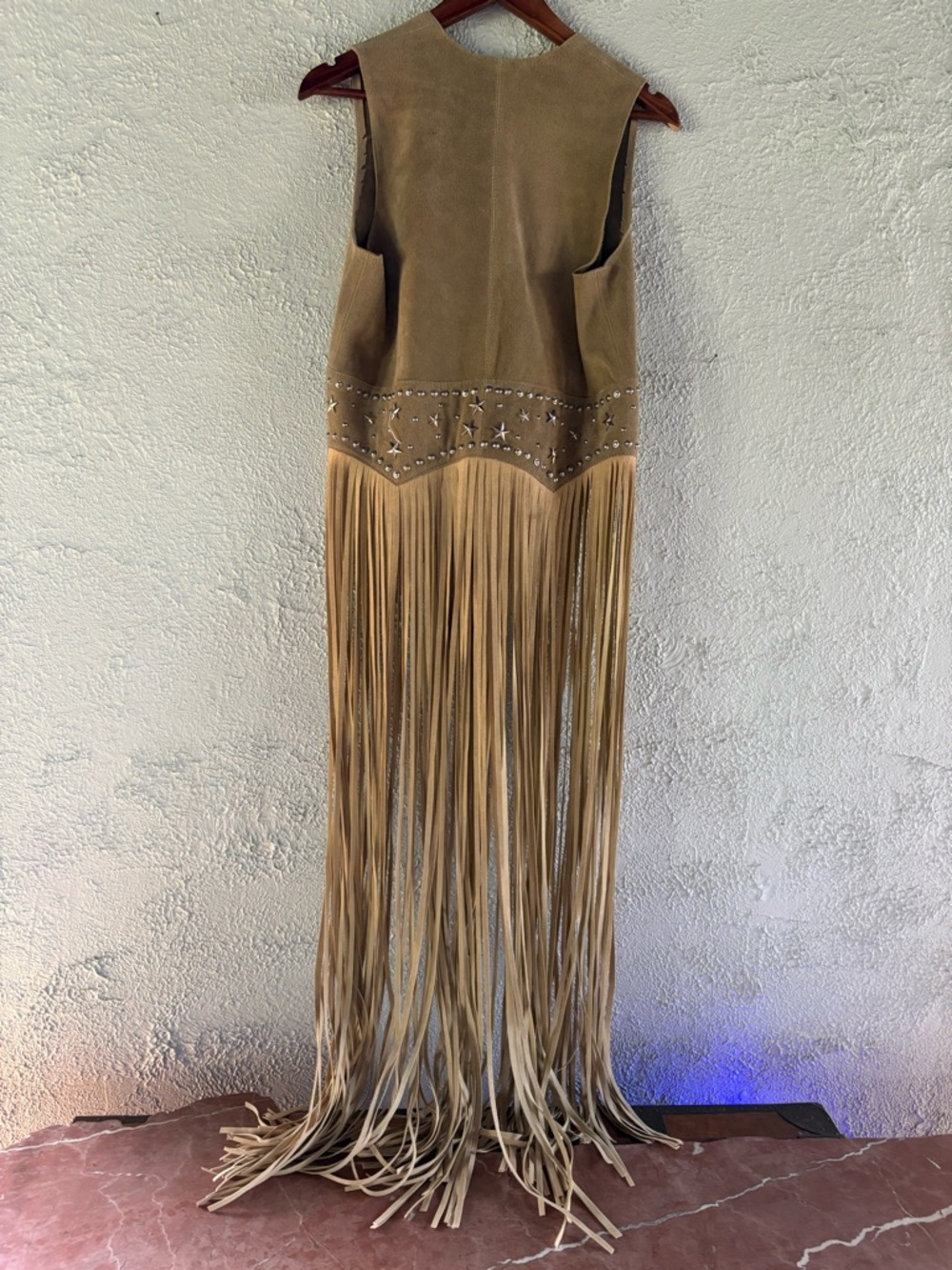 Fringed Suede Vest in Beige with Stud Detail - Picture 5 of 5